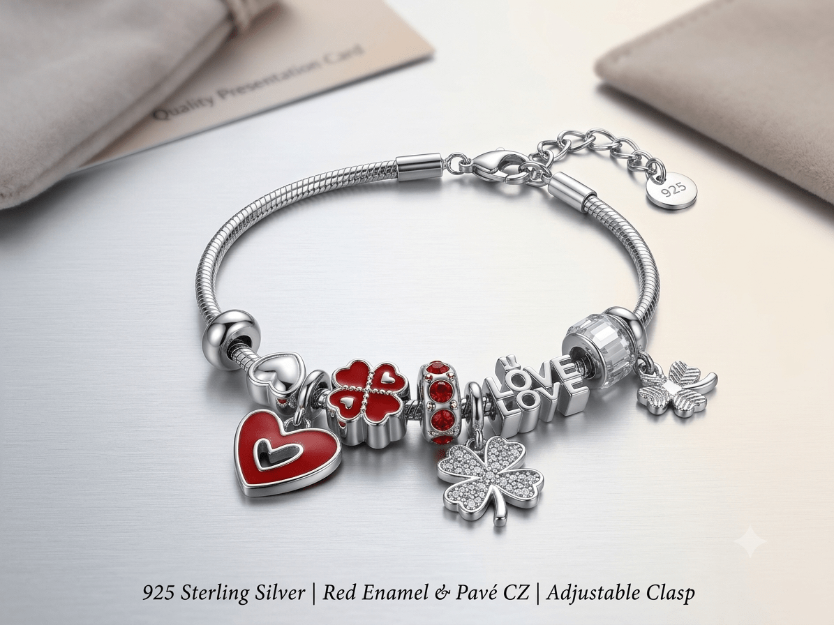 Aurora Hearts &amp; Clovers Charm-armbånd - Aurora Jewellery NorgeAurora Hearts &amp; Clovers Charm-armbånd Aurora Jewellery Norge7