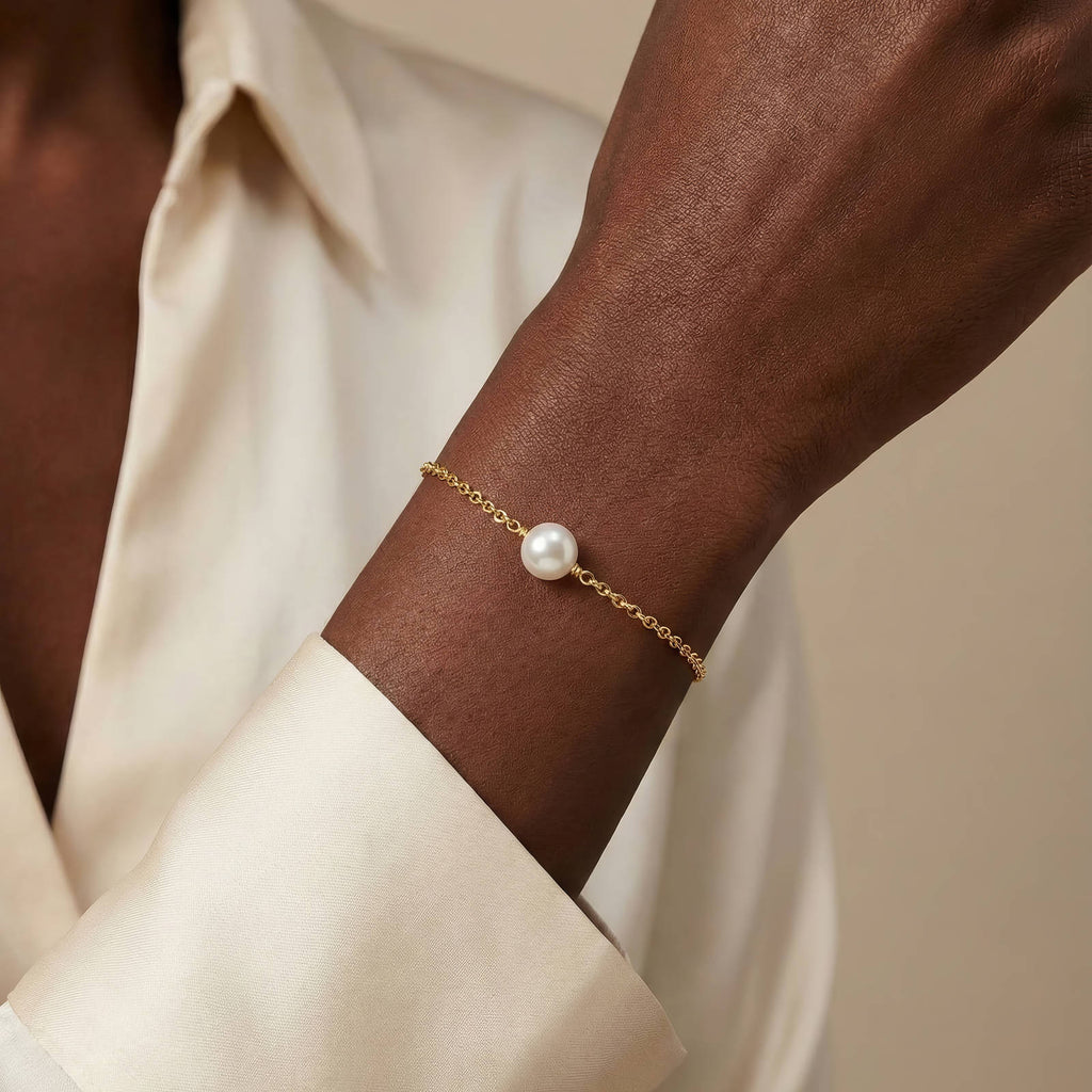 Aurora armbånd-lenke med perle i rustfritt stål belagt med 18k gull