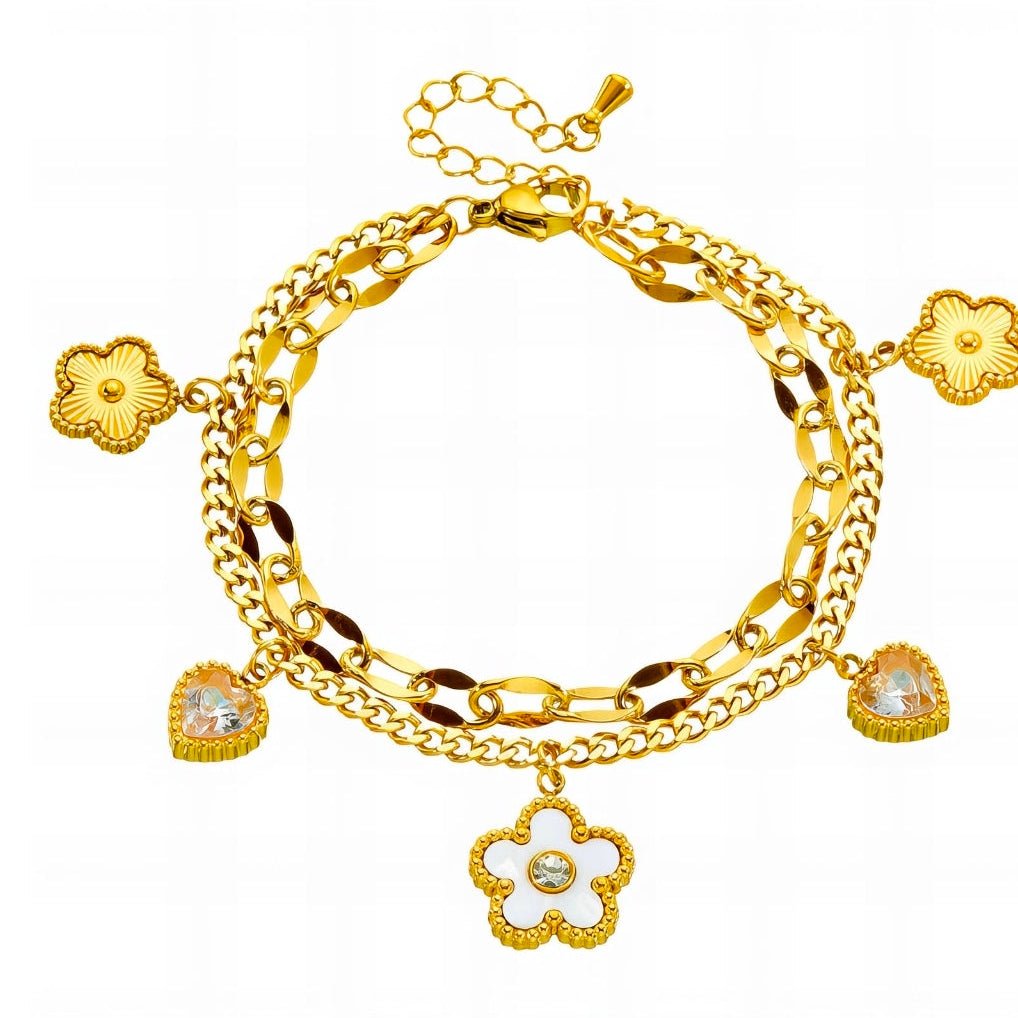 Tynt blomsterarmbånd i gull, 18k gullbelagt stål